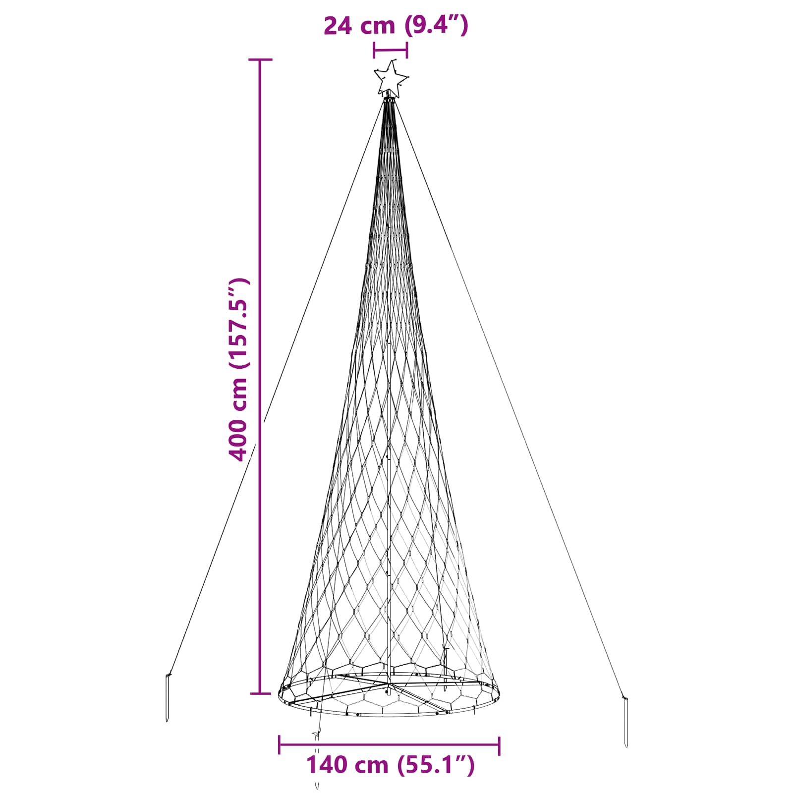 LED božićno drvce s 455 LED svjetlima Šareni 399 cm Metal
