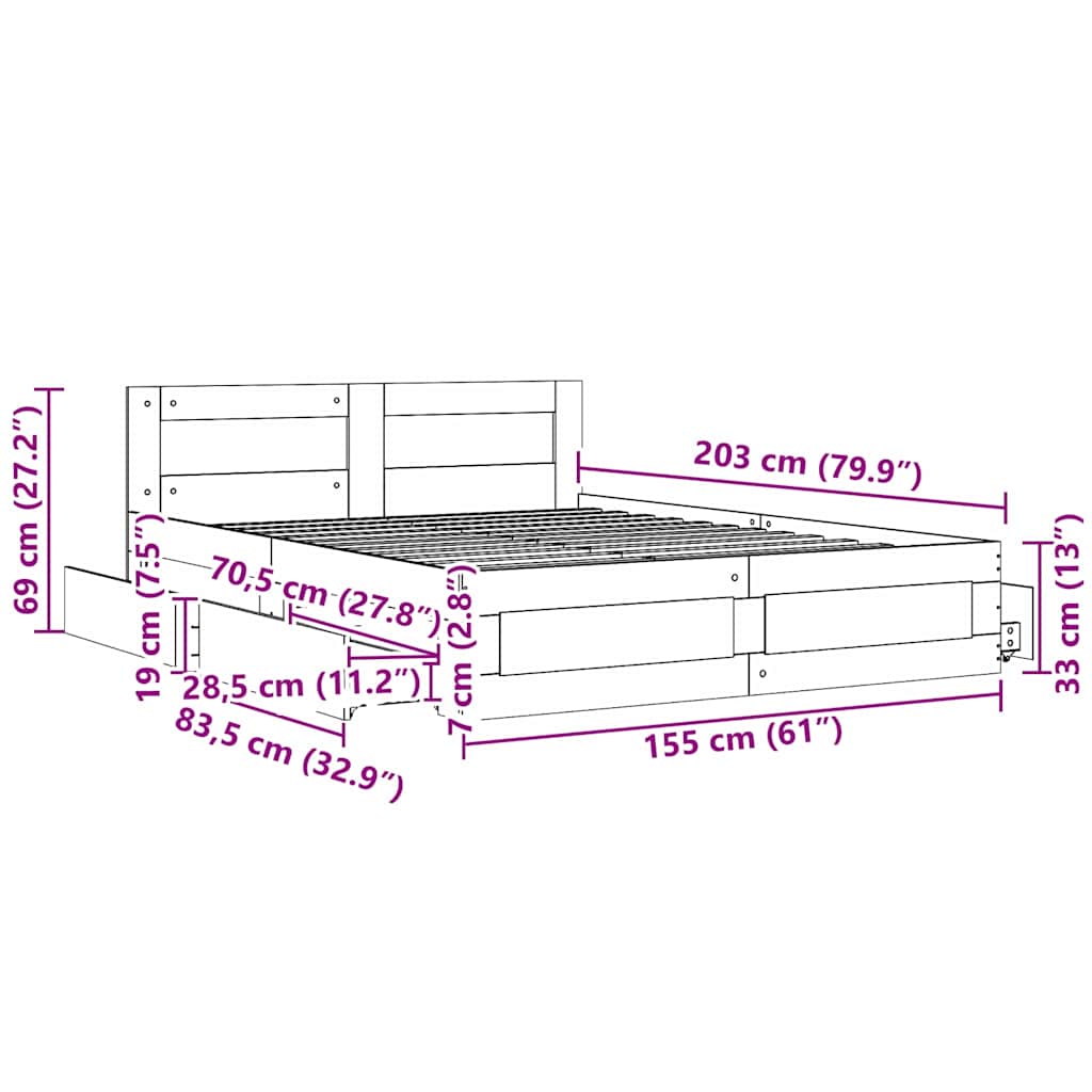 Krevetna konstrukcija s uzglavljem 2 pcs Sonoma 153 x 203 cm