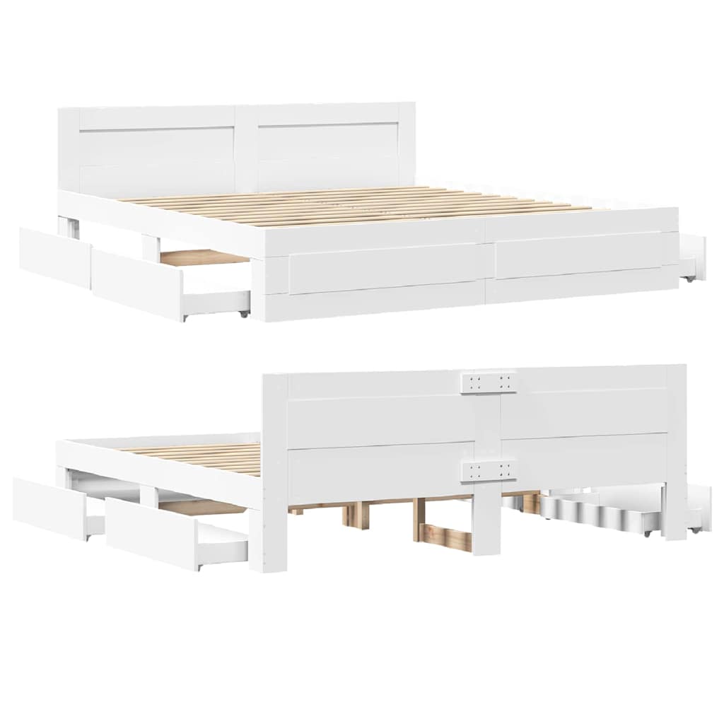 Krevetna konstrukcija s uzglavljem 2 pcs Bijeli 193 x 203 cm