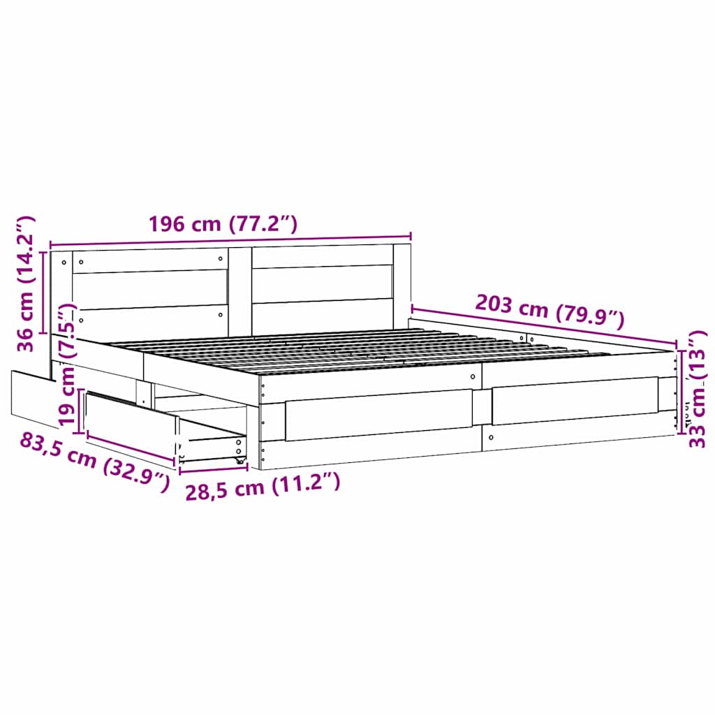 Krevetna konstrukcija s uzglavljem 2 pcs Bijeli 193 x 203 cm