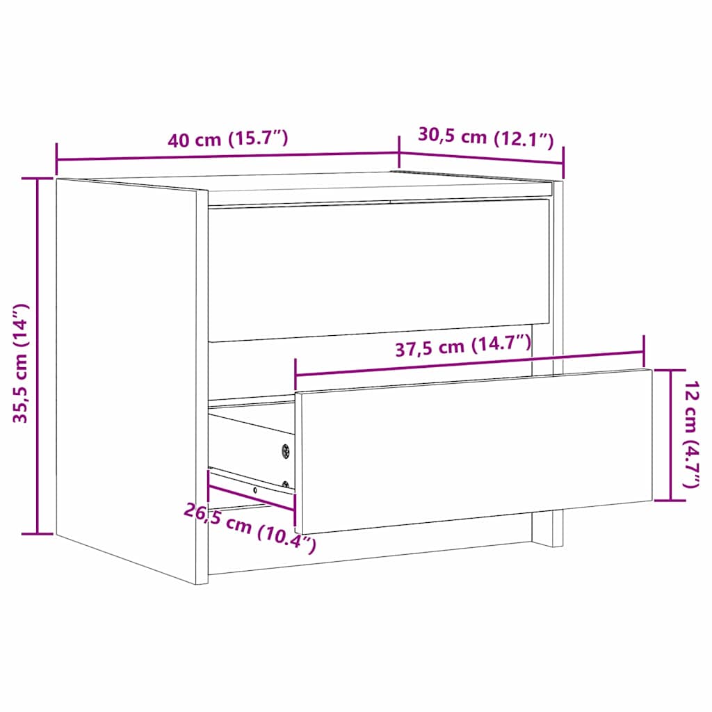 Noćni ormarići 2 pcs Vosak smeđa 40 x 30.5 x 35.5 cm Borovina