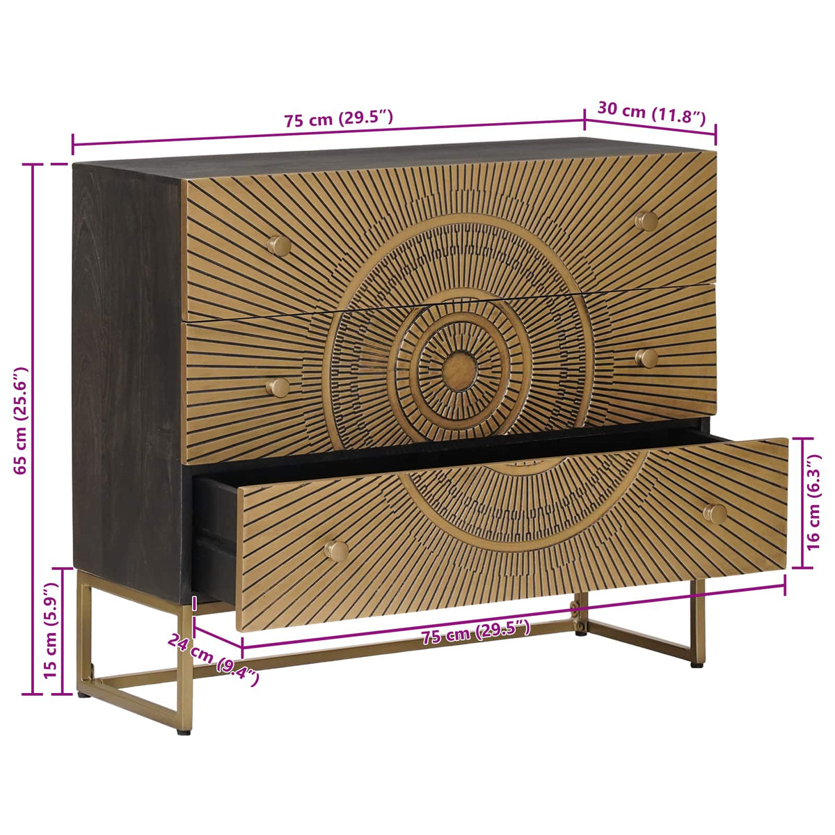 Ormar s ladicama s ladicama Mjed 75 x 30 x 65 cm