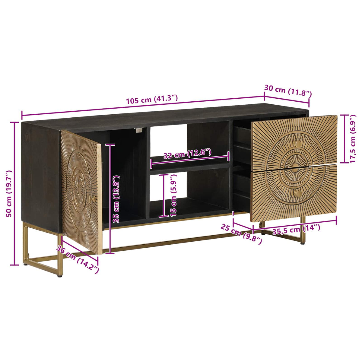 TV ormar s ladicama s policom s pohranom Mjed 105 x 30 x 50 cm
