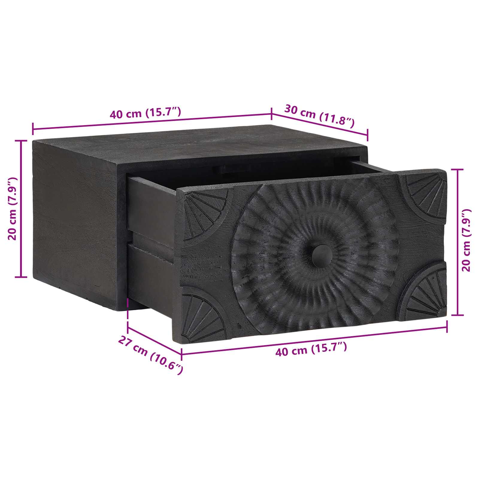 Noćni ormar s ladicama Crna 40 x 30 x 20 cm