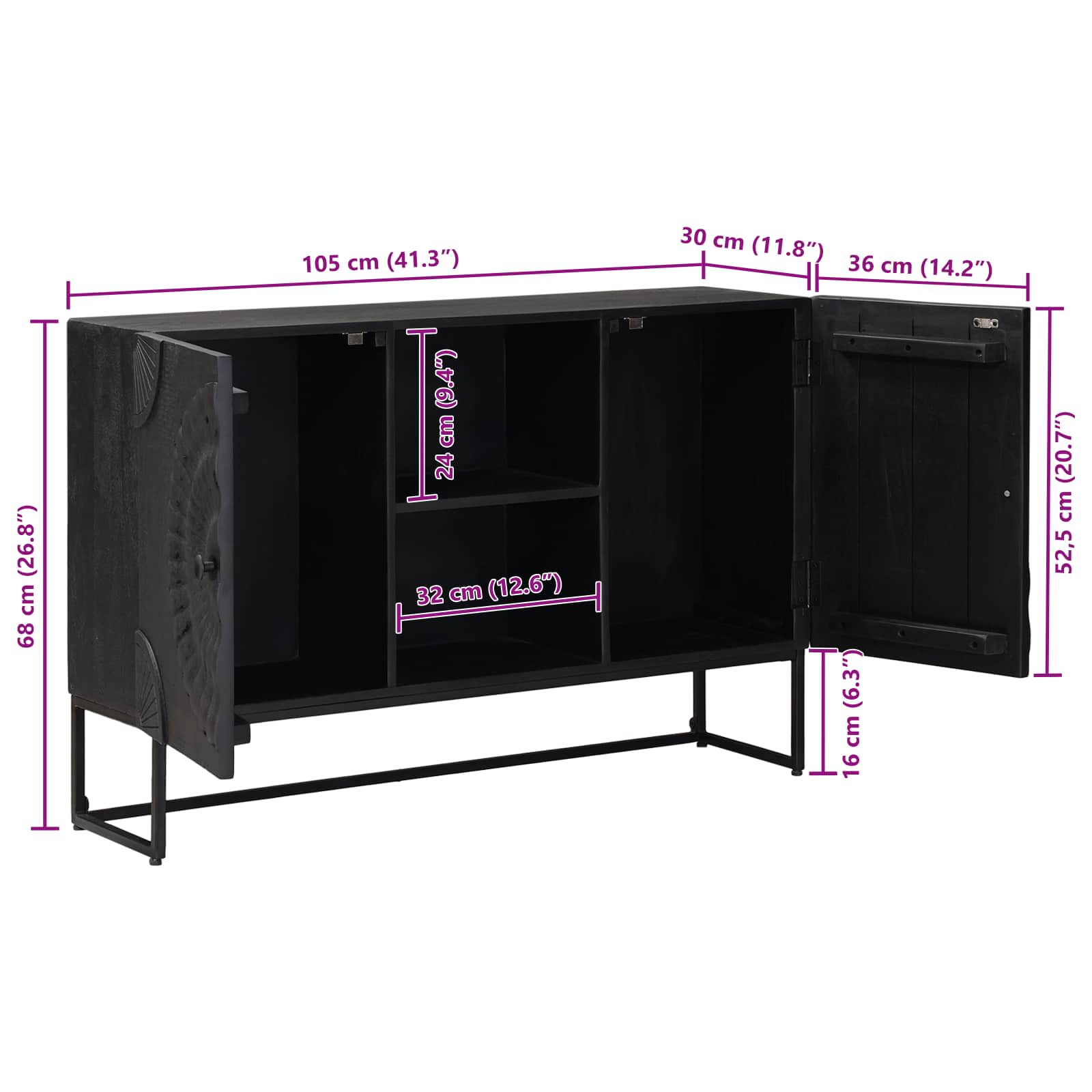 Kreveta Crna 105 x 30 x 68 cm