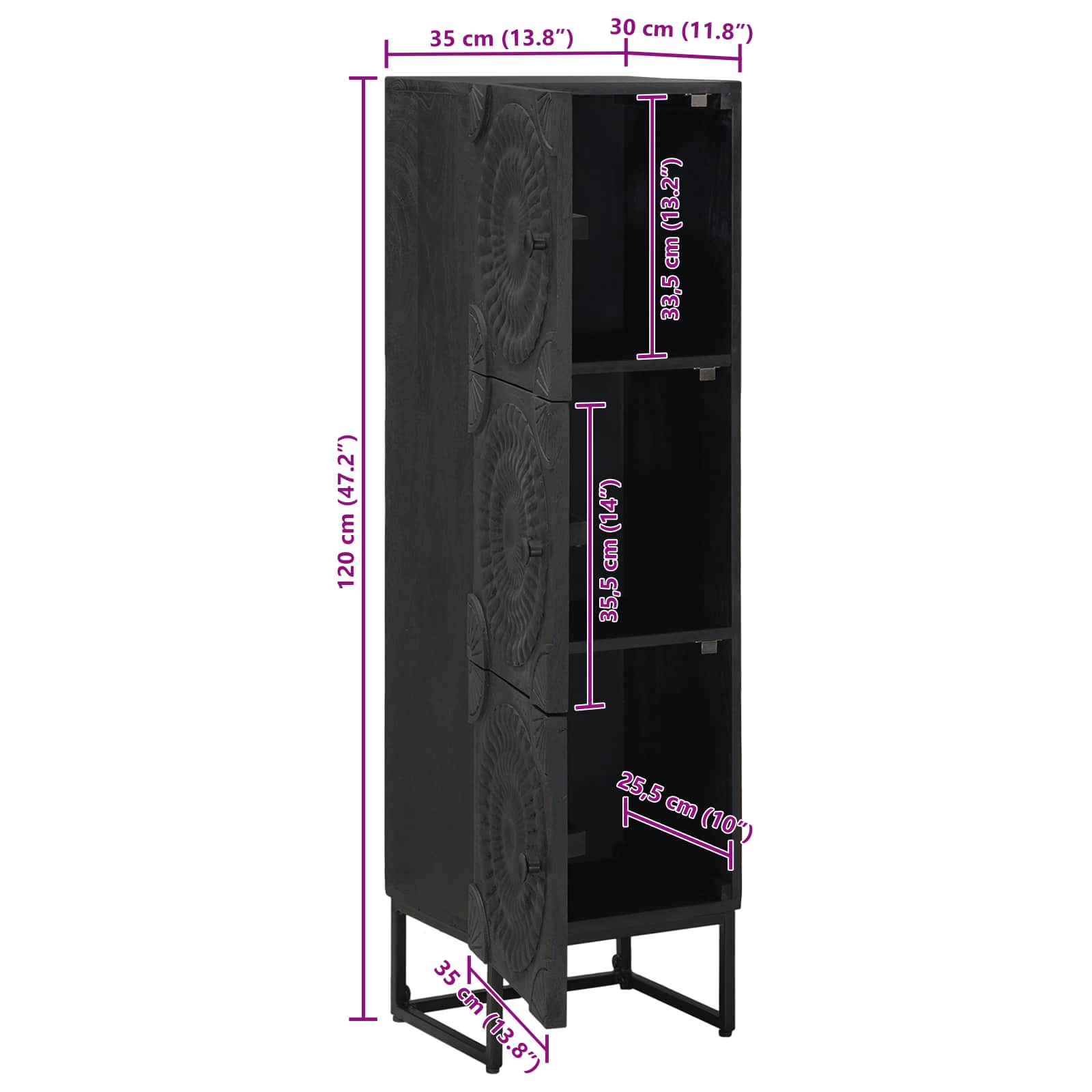 Highboard Crna 35 x 30 x 120 cm
