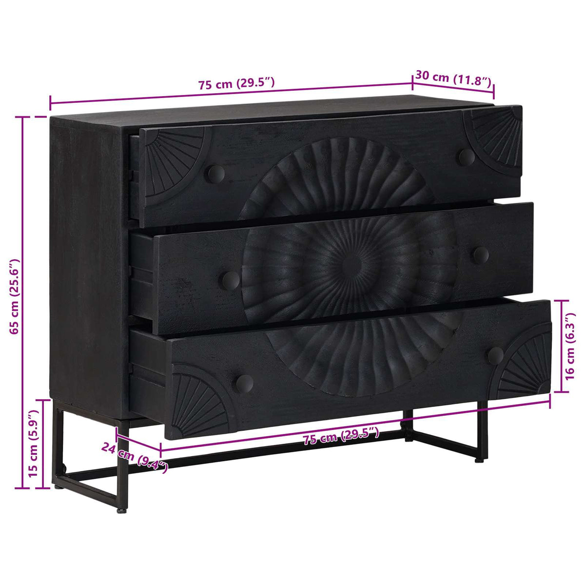 Ormar s ladicama s ladicama Crna 75 x 30 x 65 cm