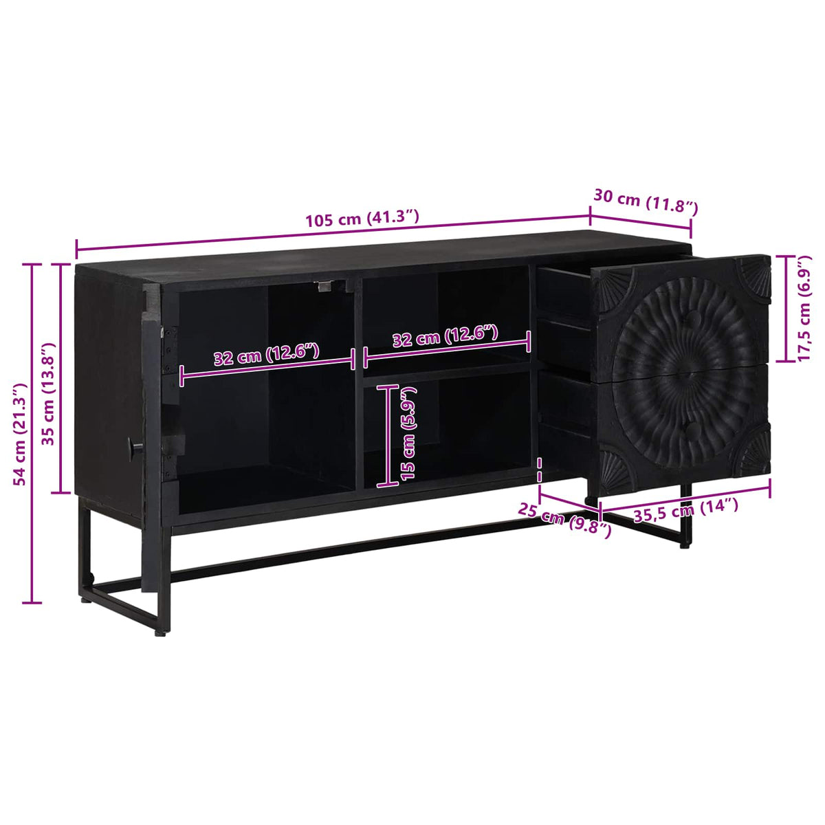 TV ormar s ladicama s policom s pohranom Crna 105 x 30 x 54 cm