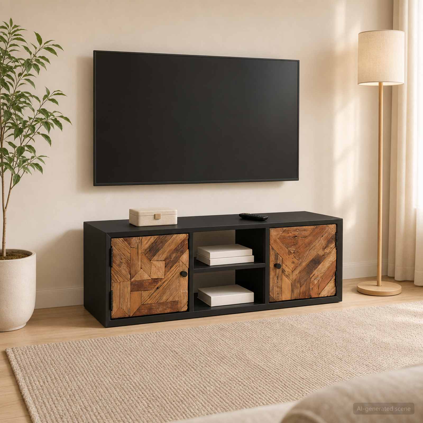 TV ormar s policom s pohranom s vratima 105 x 30 x 35 cm