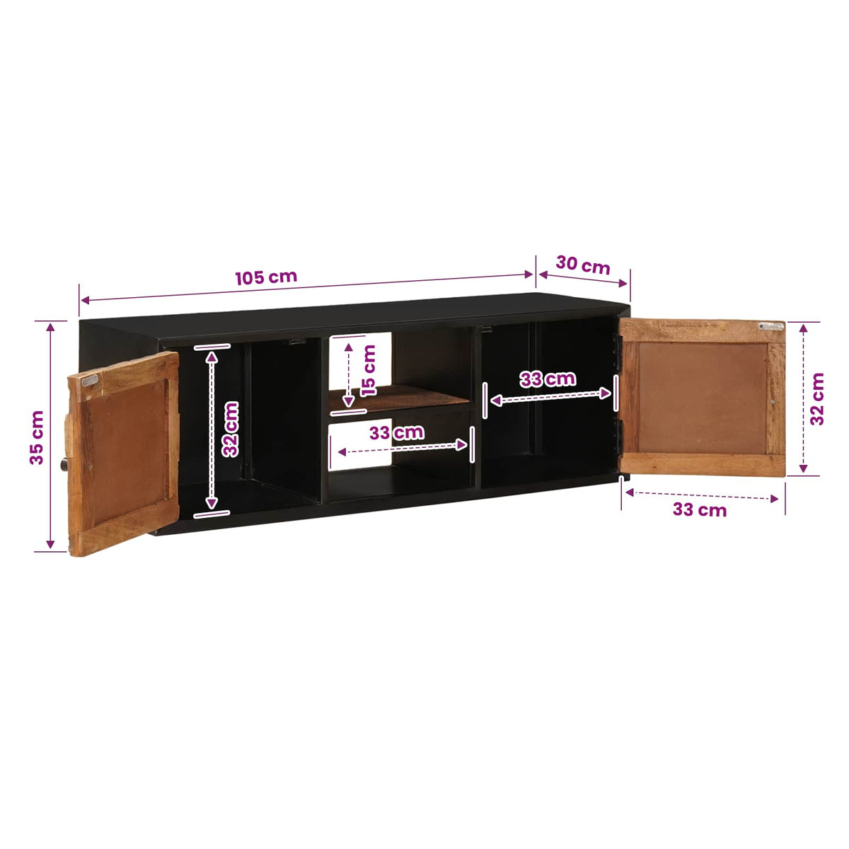 TV ormar s policom s pohranom s vratima 105 x 30 x 35 cm
