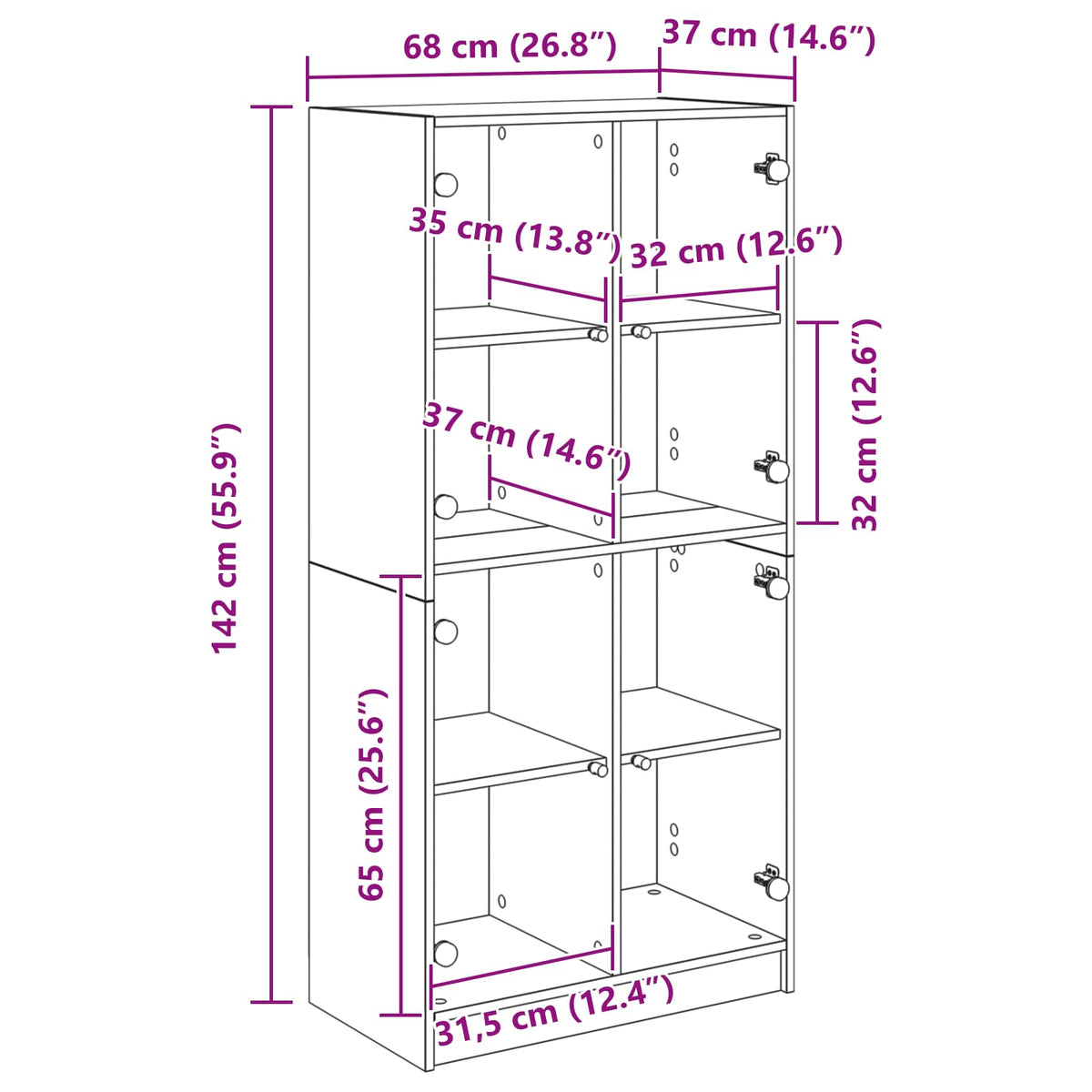 Highboard Crni hrast 68 x 37 x 142 cm Konstruirano drvo