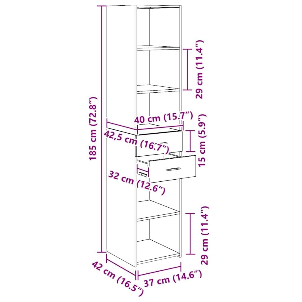Highboard Crni hrast 40 x 42,5 x 185 cm Konstruirano drvo