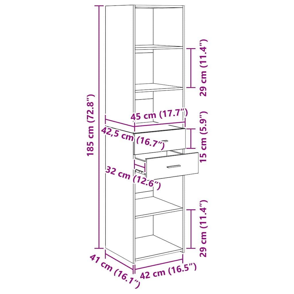 Highboard Crni hrast 45 x 42,5 x 185 cm Konstruirano drvo
