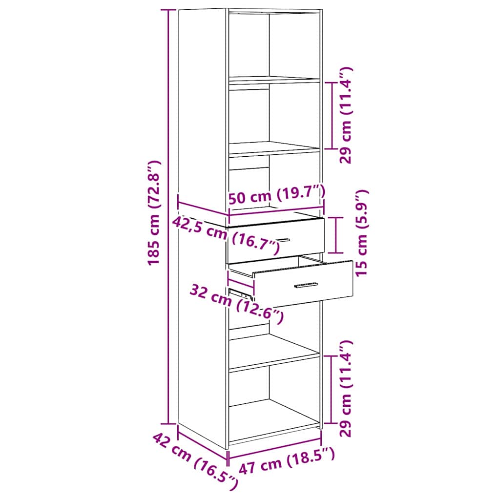 Highboard Crni hrast 50 x 42,5 x 185 cm Konstruirano drvo