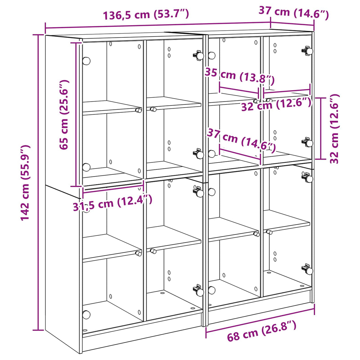 Highboard 2 pcs Umjetnički hrast 68 x 37 x 142 cm