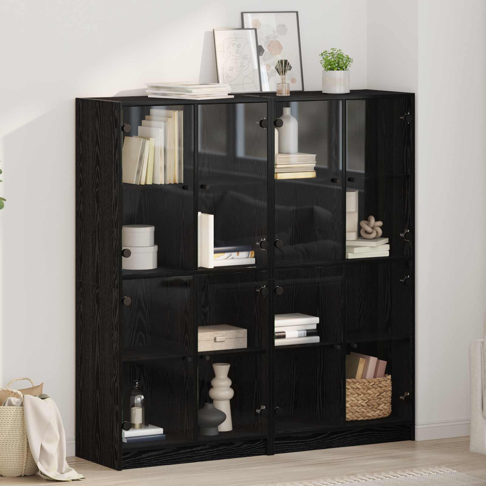 Highboard 2 pcs Crni hrast 68 x 37 x 142 cm Konstruirano drvo
