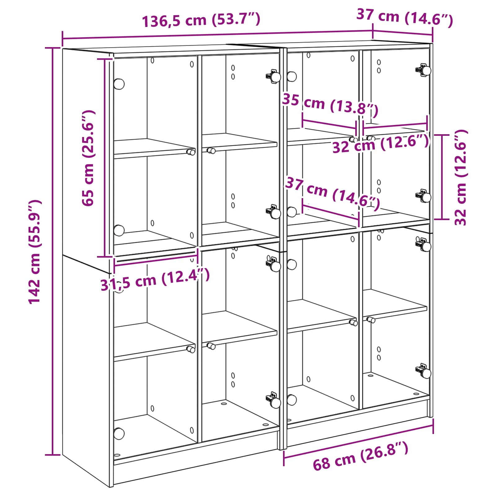 Highboard 2 pcs Crni hrast 68 x 37 x 142 cm Konstruirano drvo