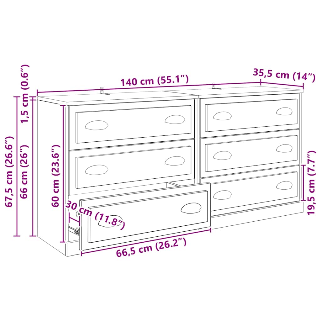 Komode 2 pcs Staro drvo 70 x 35,5 x 67,5 cm Konstruirano drvo