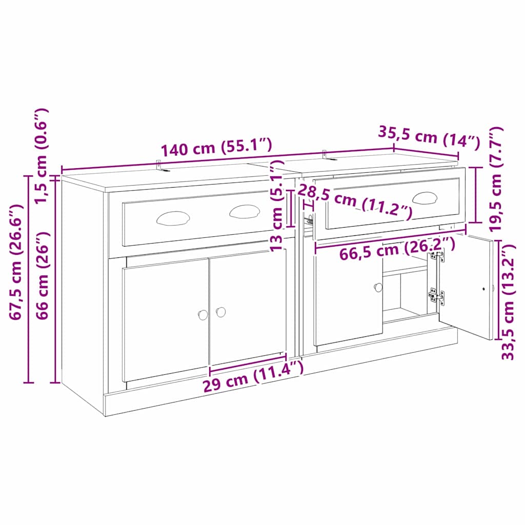 Komode 2 pcs Staro drvo 70 x 35,5 x 67,5 cm Konstruirano drvo