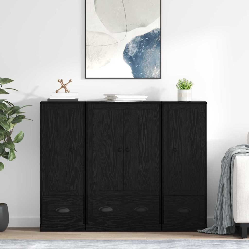 Highboard s ladicama 3 pcs Crni hrast Konstruirano drvo