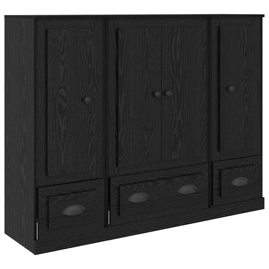 Highboard s ladicama 3 pcs Crni hrast Konstruirano drvo
