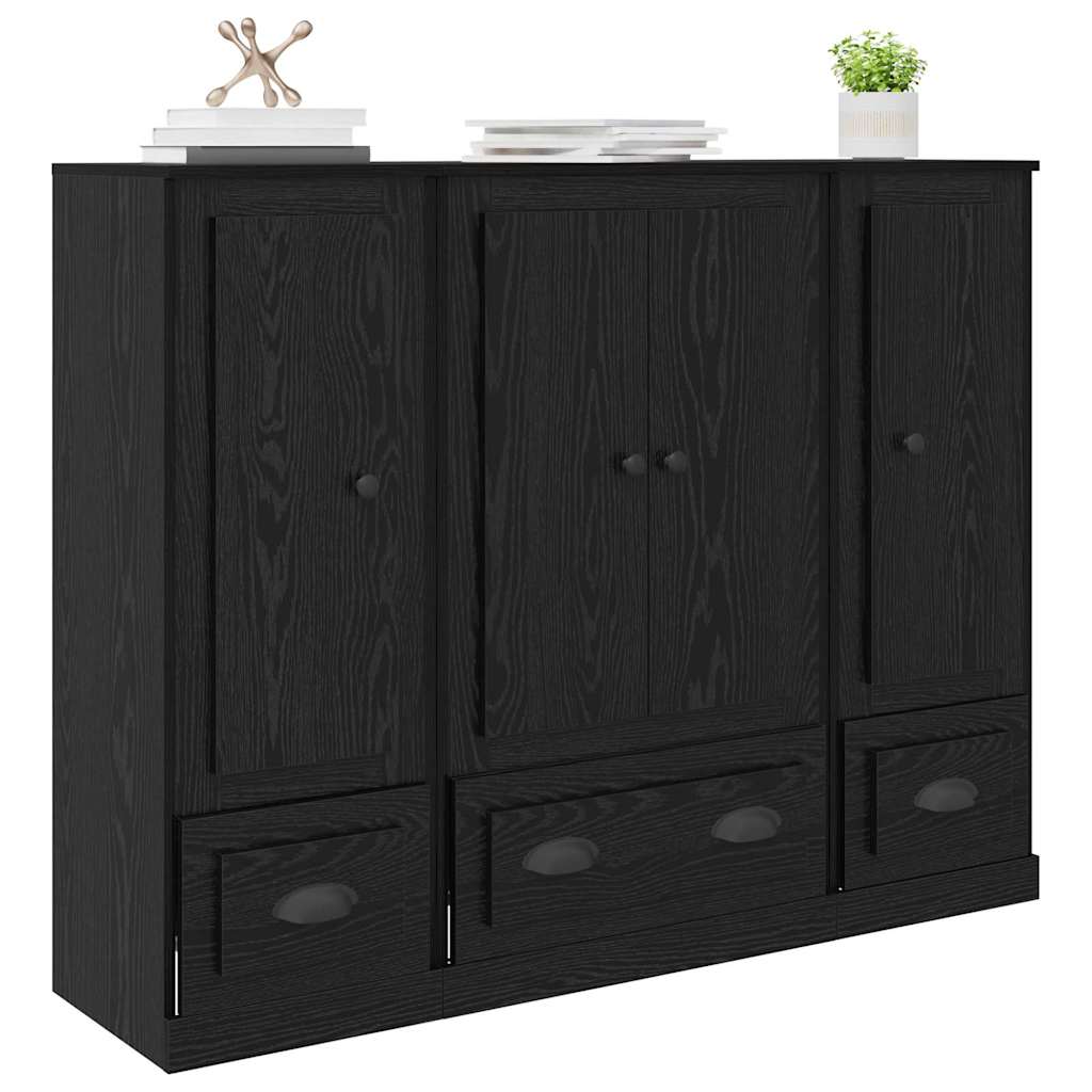 Highboard s ladicama 3 pcs Crni hrast Konstruirano drvo