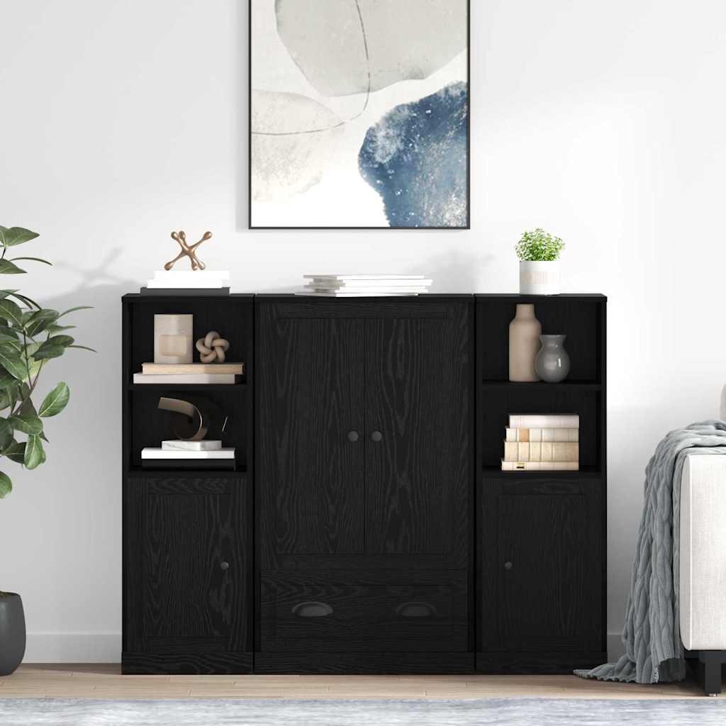 Highboard s ladicama 3 pcs Crni hrast Konstruirano drvo