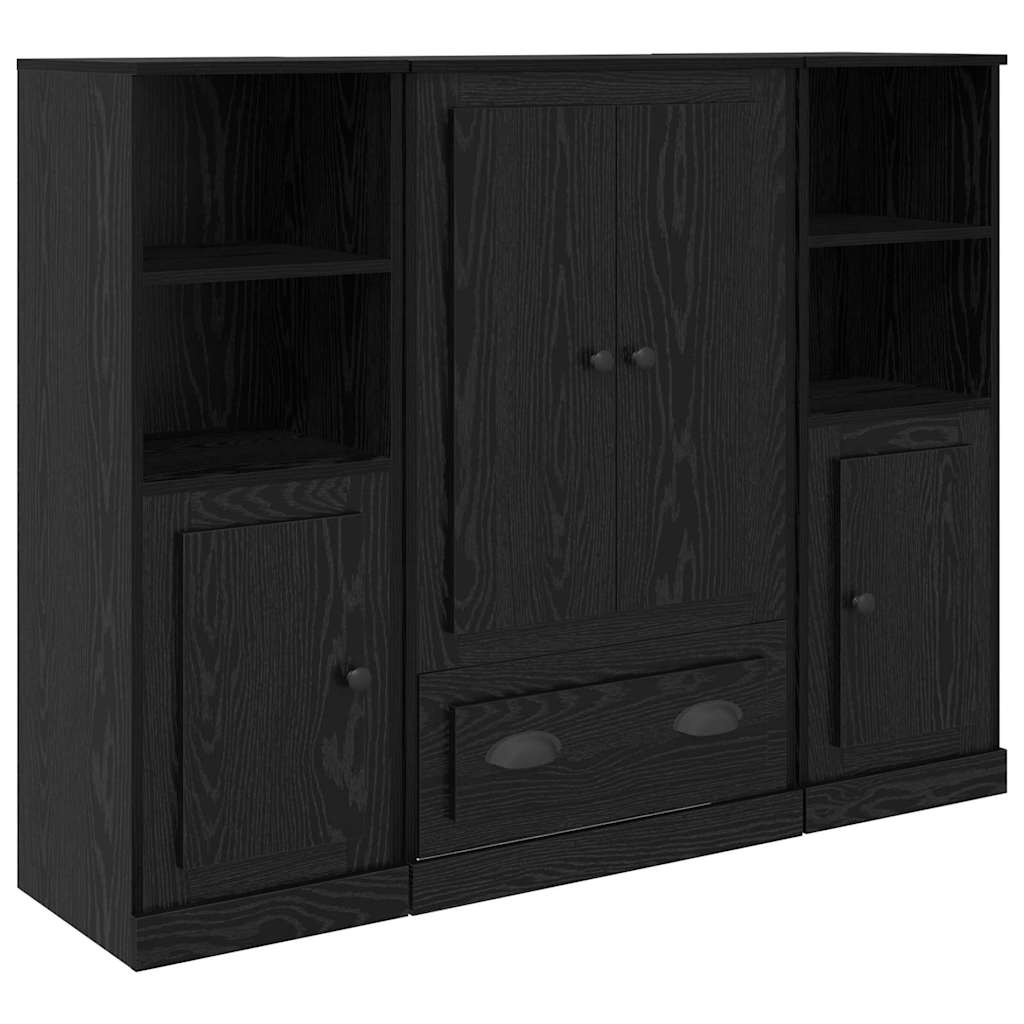 Highboard s ladicama 3 pcs Crni hrast Konstruirano drvo