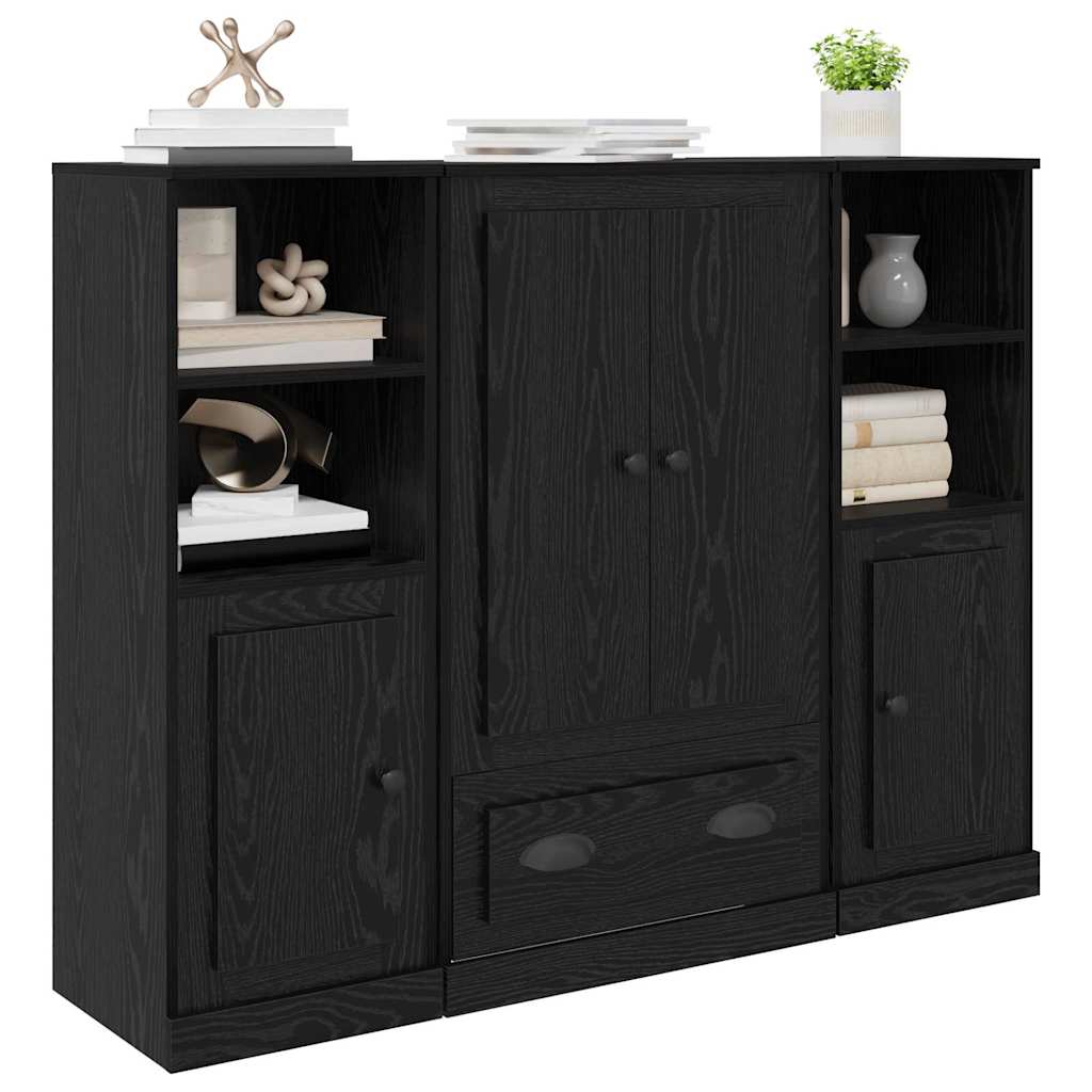 Highboard s ladicama 3 pcs Crni hrast Konstruirano drvo