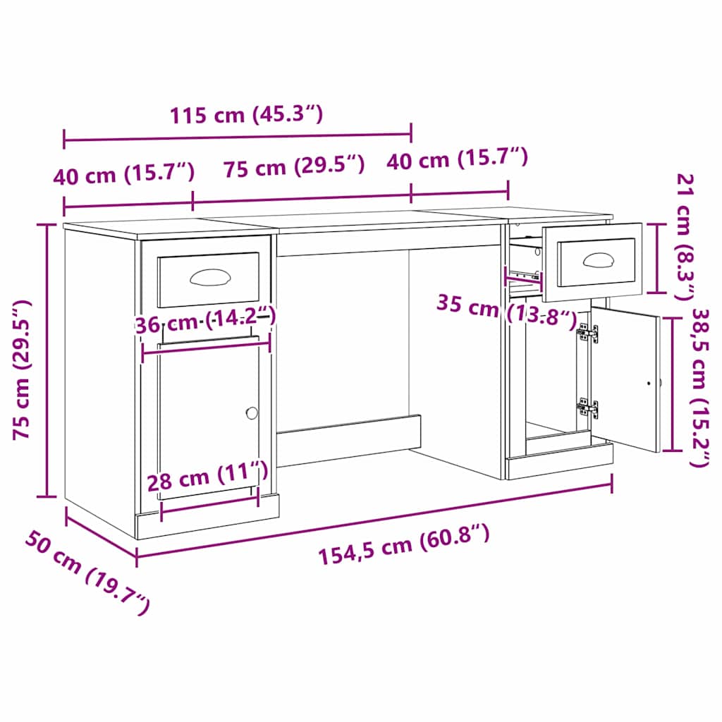 Stol s ormarom Crni hrast 154,5 x 50 x 75 cm Konstruirano drvo