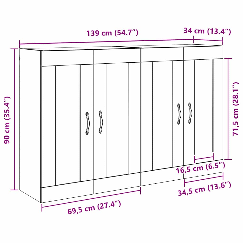 Kabinetski zidni 2 pcs Umjetnički hrast 69,5 x 34 x 90 cm