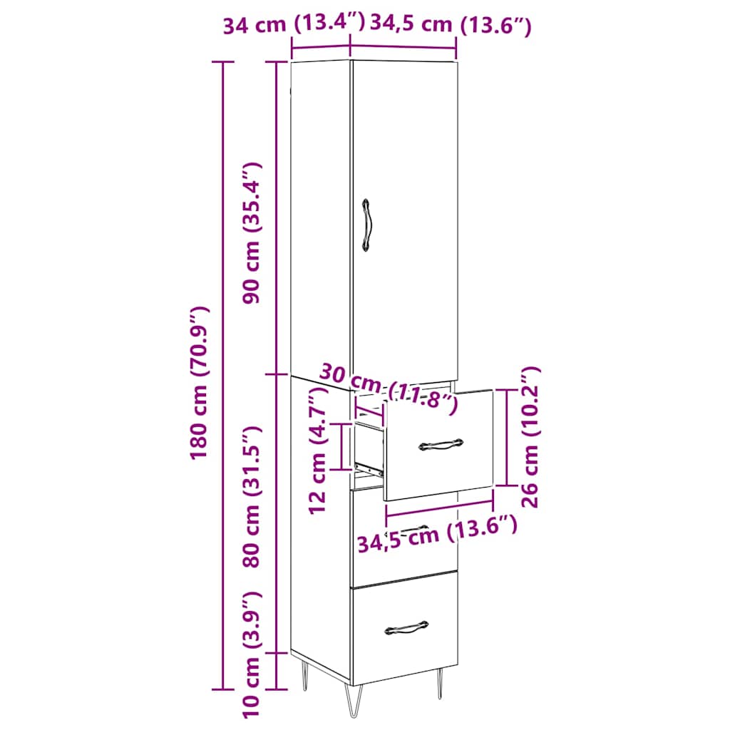 Highboard Staro drvo 34,5 x 34 x 90 cm Konstruirano drvo