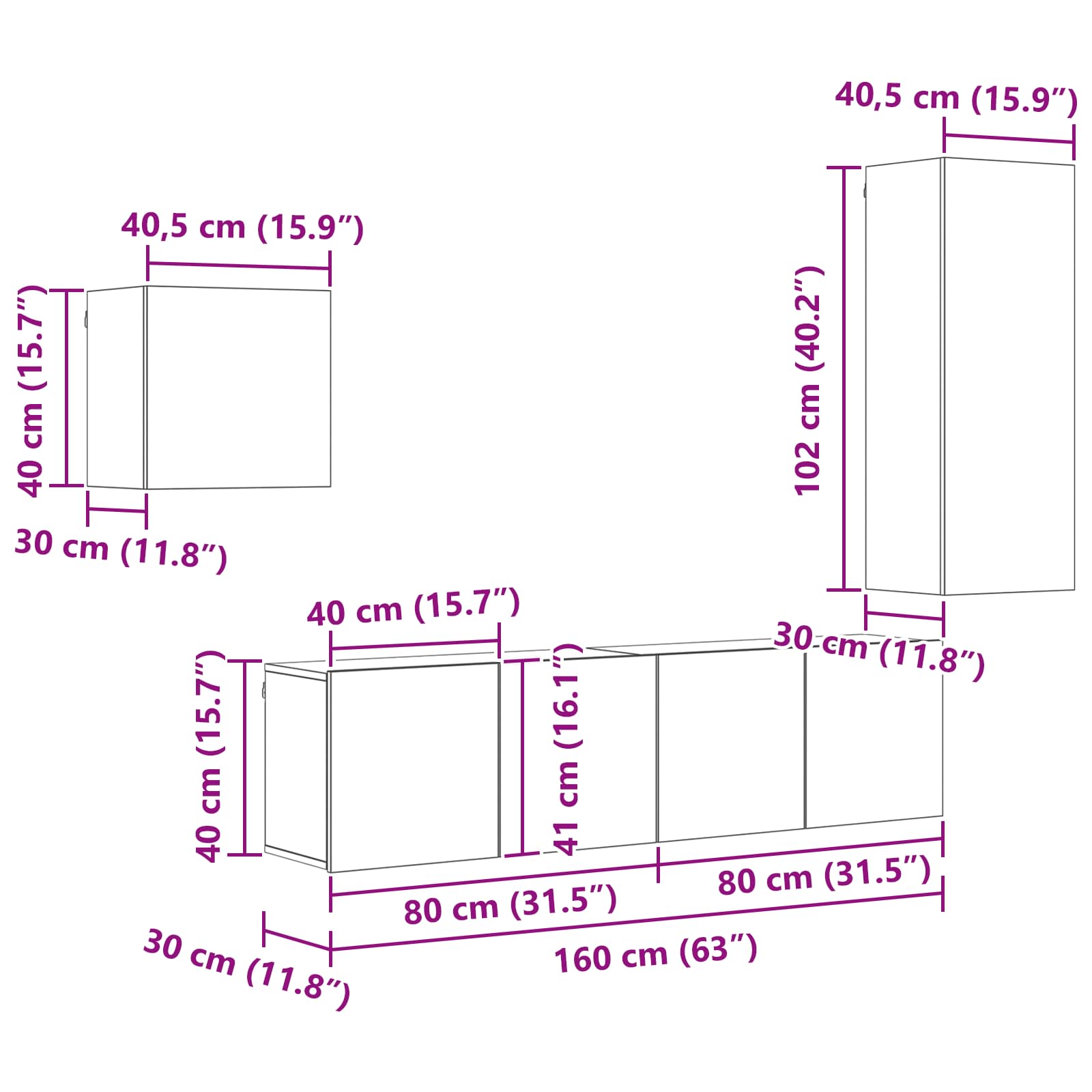 TV ormar Zidne 4 pcs Staro drvo Konstruirano drvo