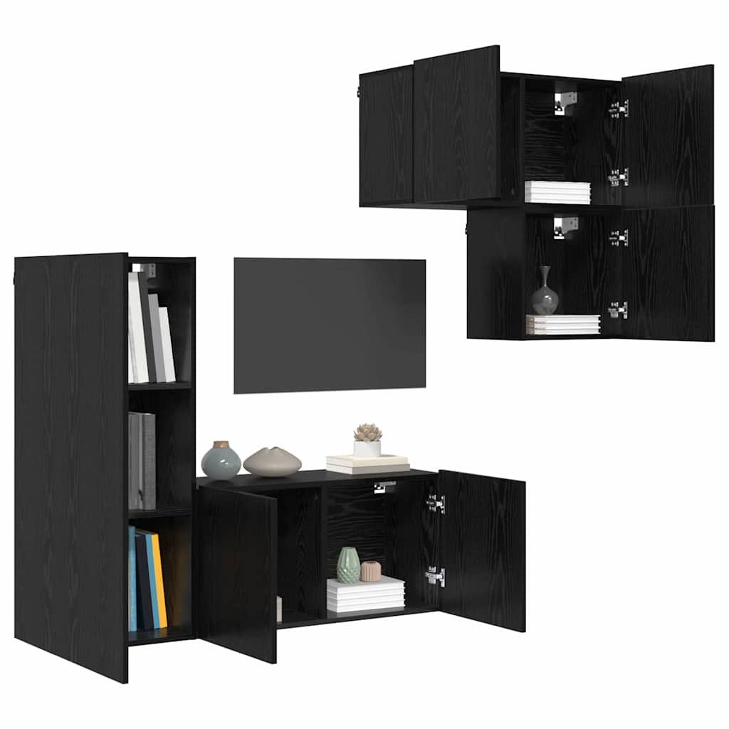 TV ormar Zidne 4 pcs Crni hrast Konstruirano drvo