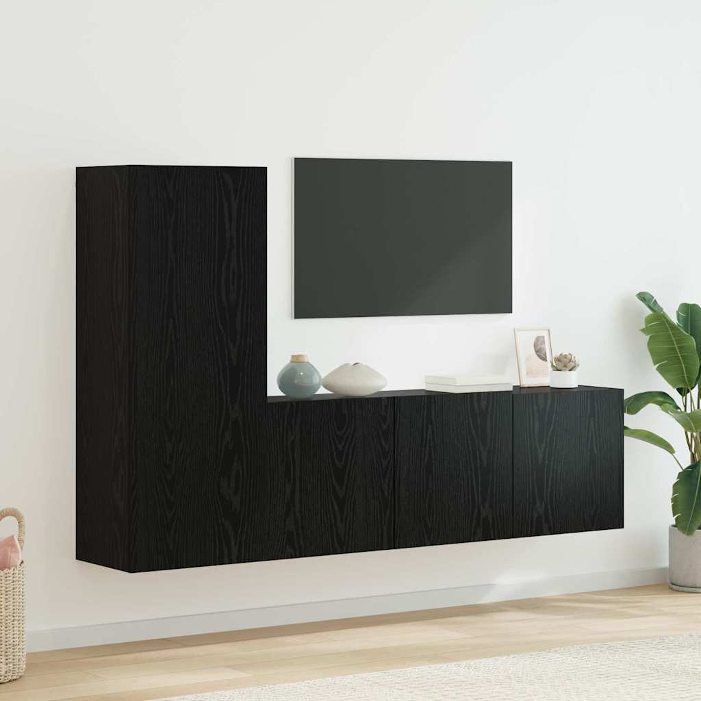 TV zidna jedinica Zidne 5 pcs Crni hrast Konstruirano drvo