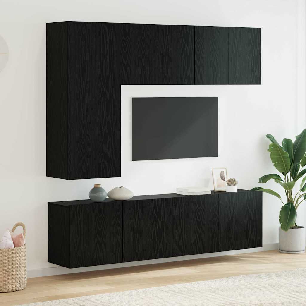 TV zidna jedinica Zidne 5 pcs Crni hrast Konstruirano drvo