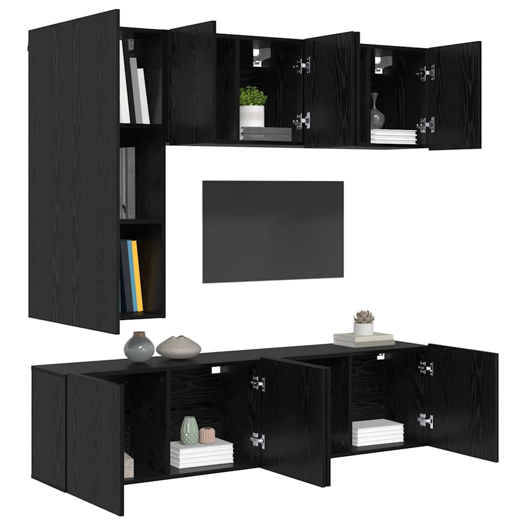 TV zidna jedinica Zidne 5 pcs Crni hrast Konstruirano drvo