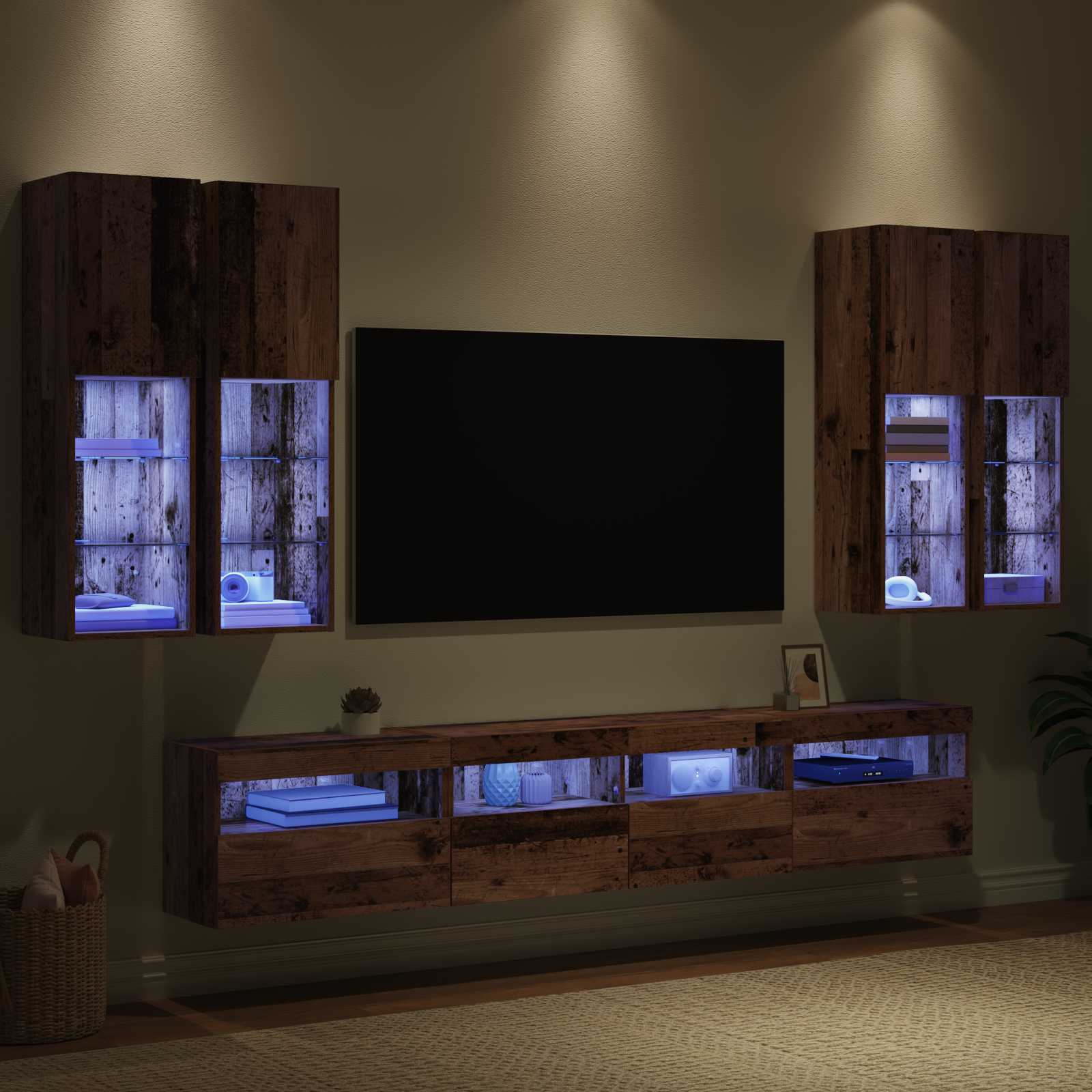 Set Zidnog TV Ormara s LED Osvjetljenjem Zidne 7 pcs Staro drvo