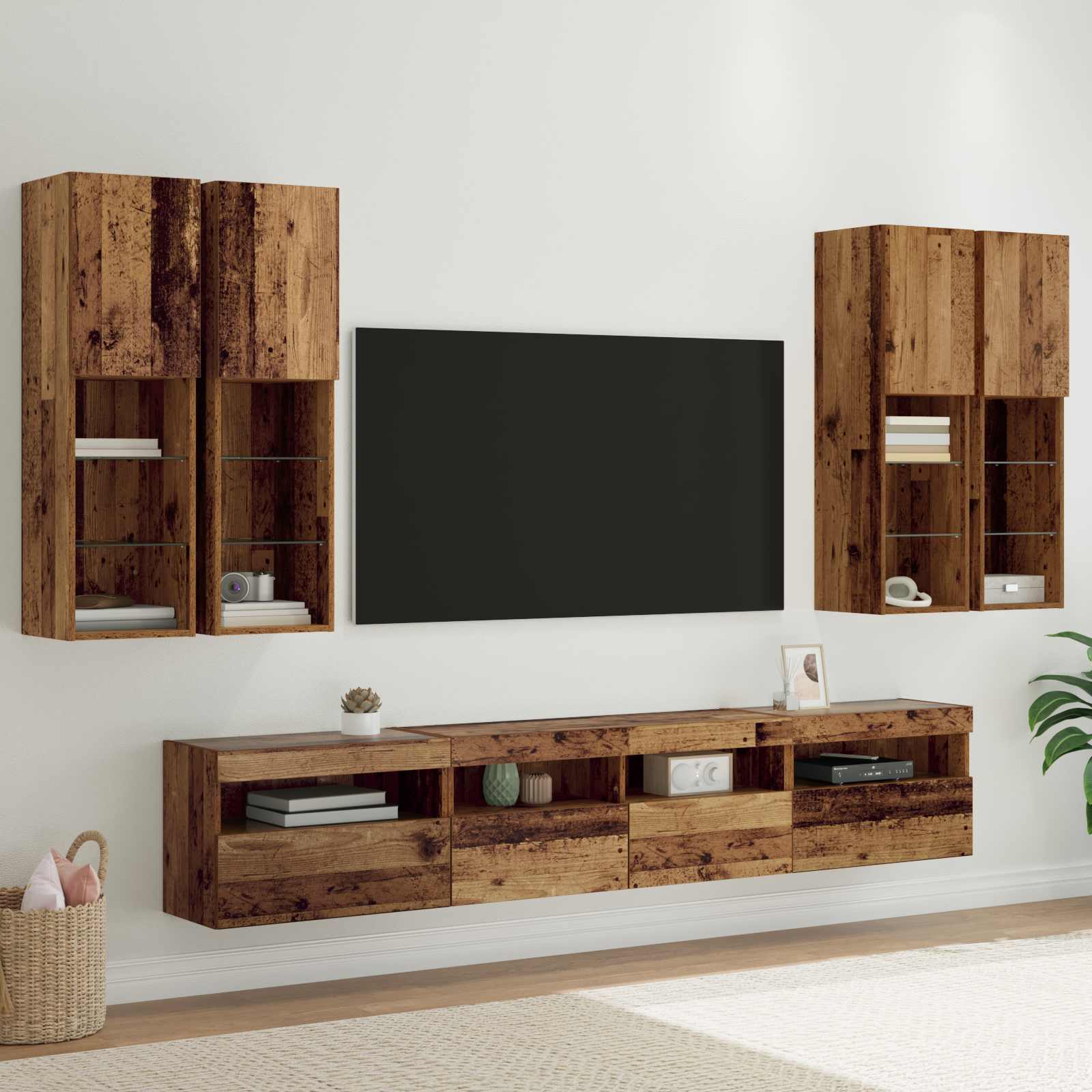 Set Zidnog TV Ormara s LED Osvjetljenjem Zidne 7 pcs Staro drvo