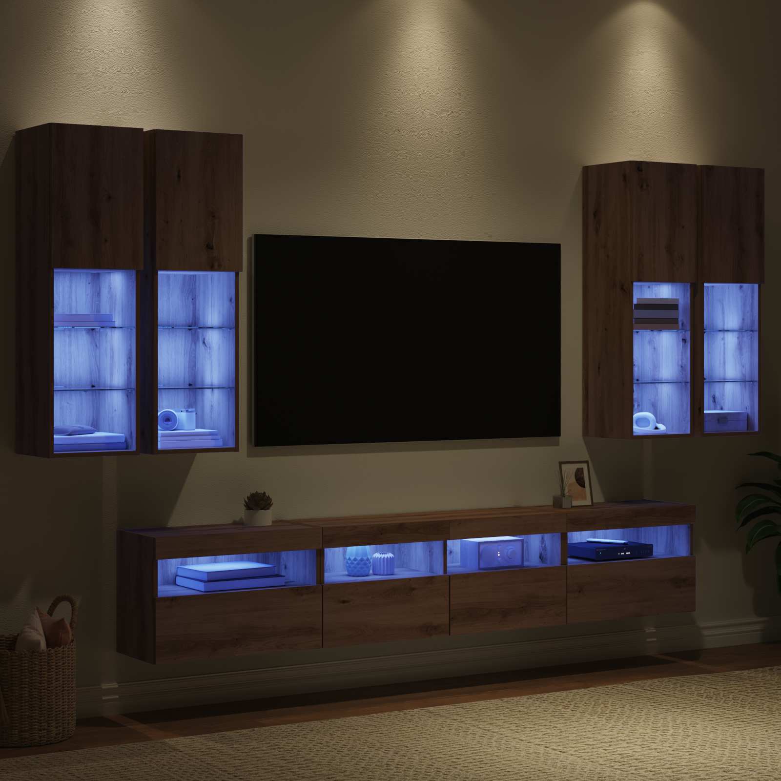 Set Zidnog TV Ormara s LED Osvjetljenjem 7 pcs hrast artisan