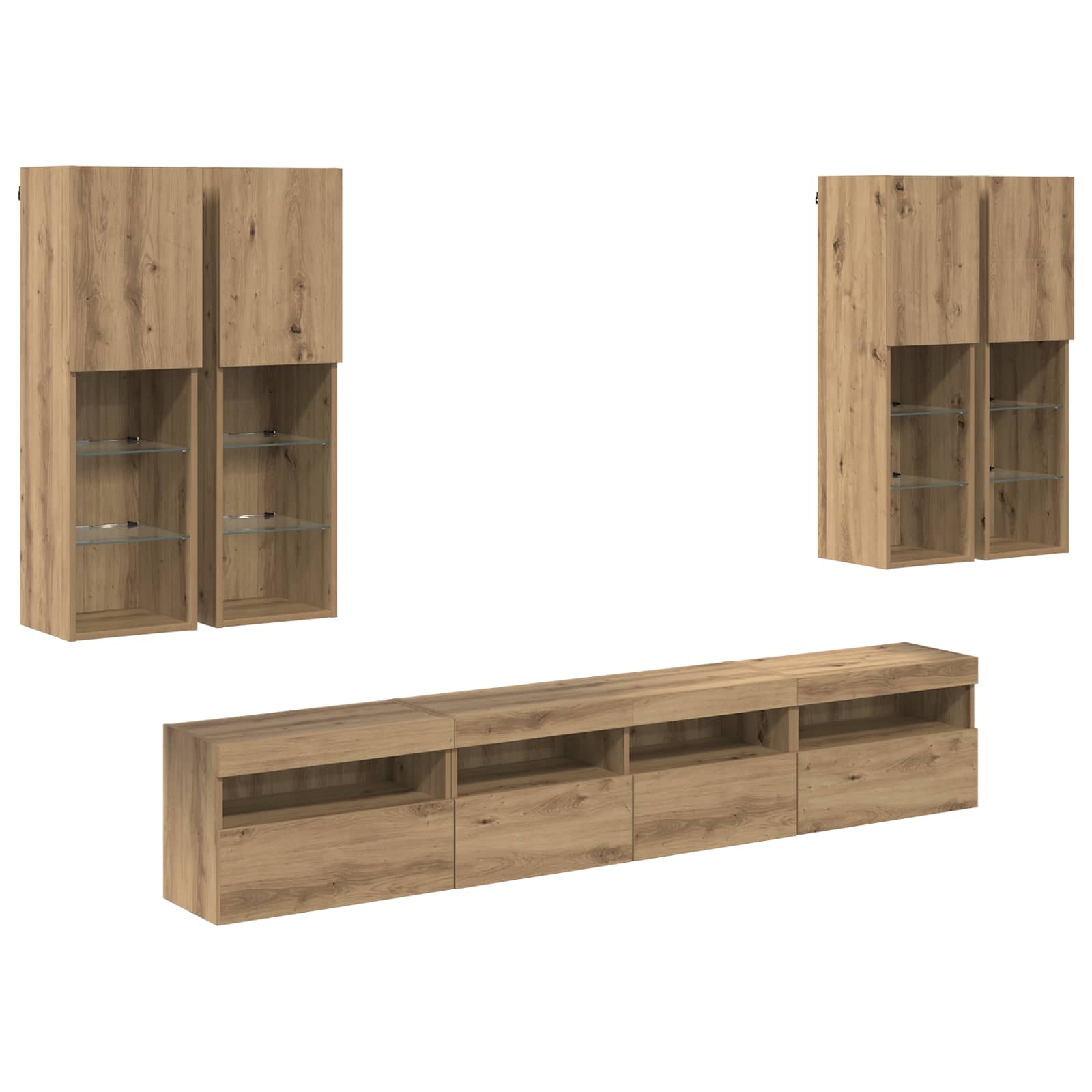 Set Zidnog TV Ormara s LED Osvjetljenjem 7 pcs hrast artisan
