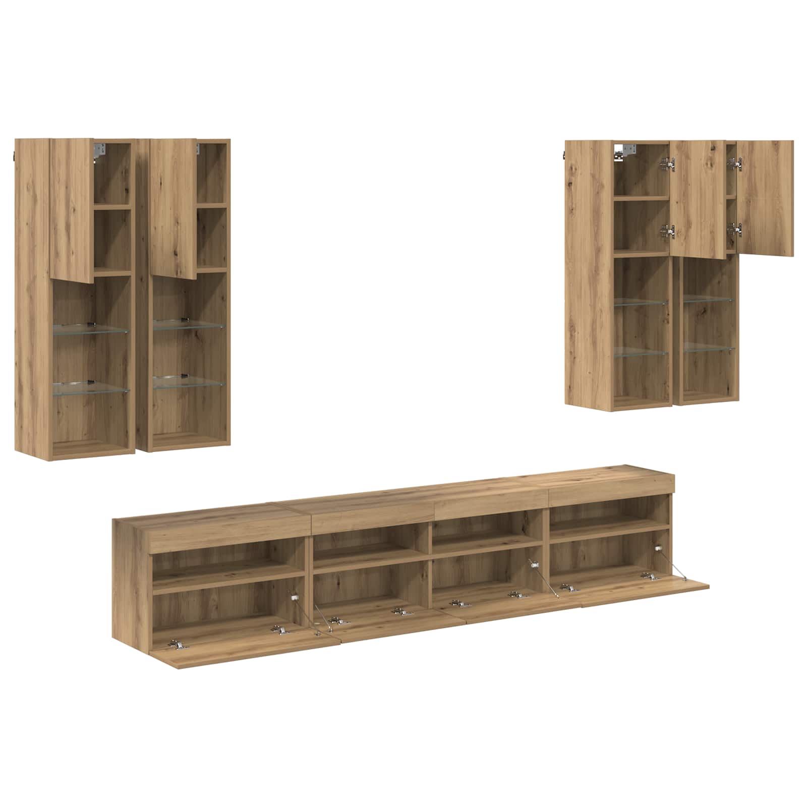 Set Zidnog TV Ormara s LED Osvjetljenjem 7 pcs hrast artisan