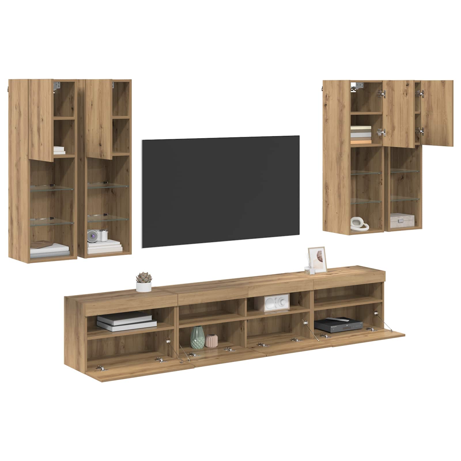 Set Zidnog TV Ormara s LED Osvjetljenjem 7 pcs hrast artisan