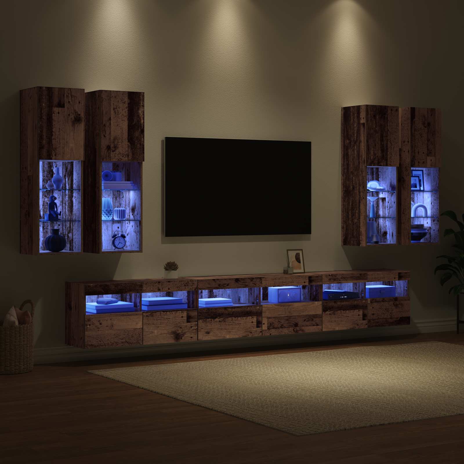 Set zidnog ormarića za TV 7 pcs Staro drvo Konstruirano drvo