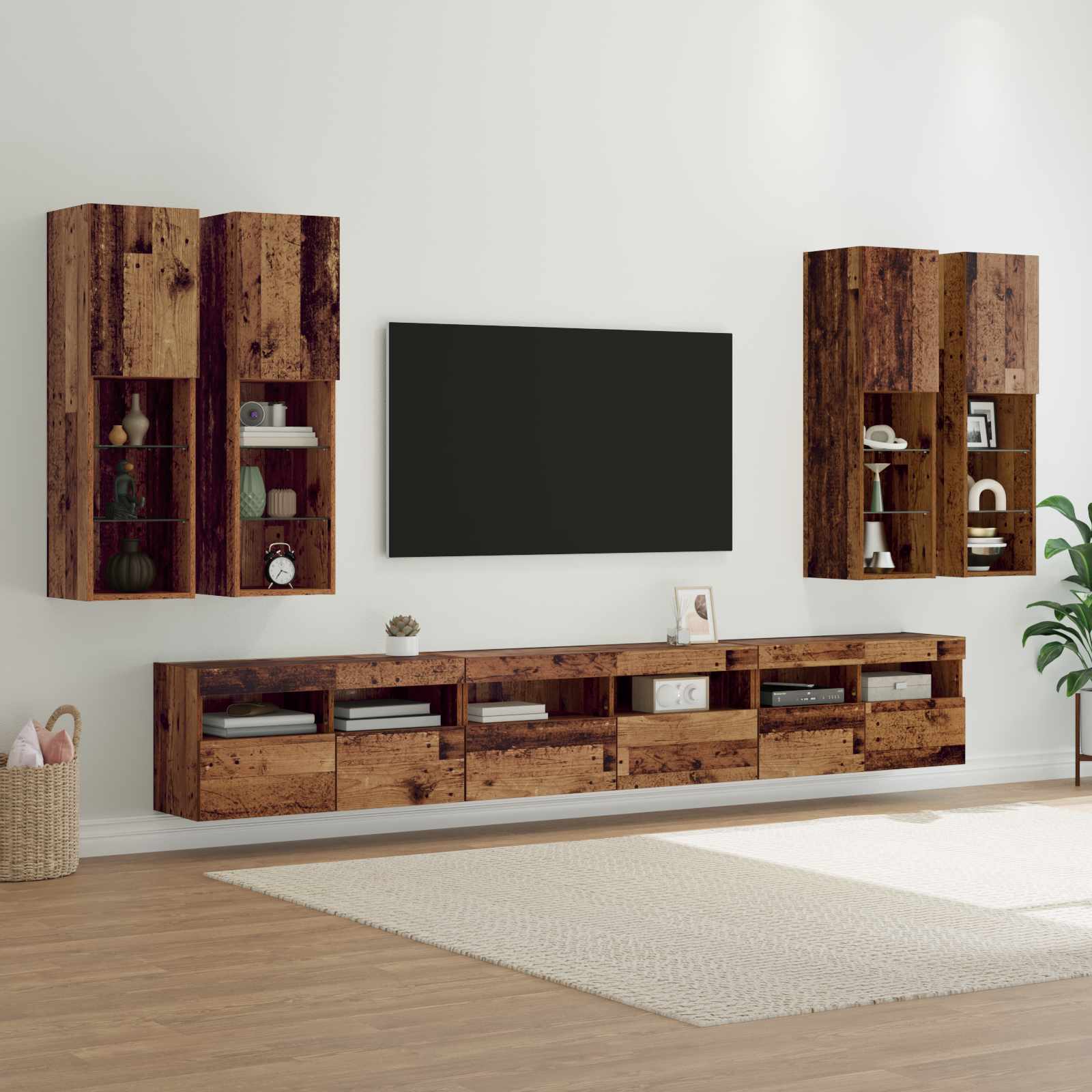 Set zidnog ormarića za TV 7 pcs Staro drvo Konstruirano drvo
