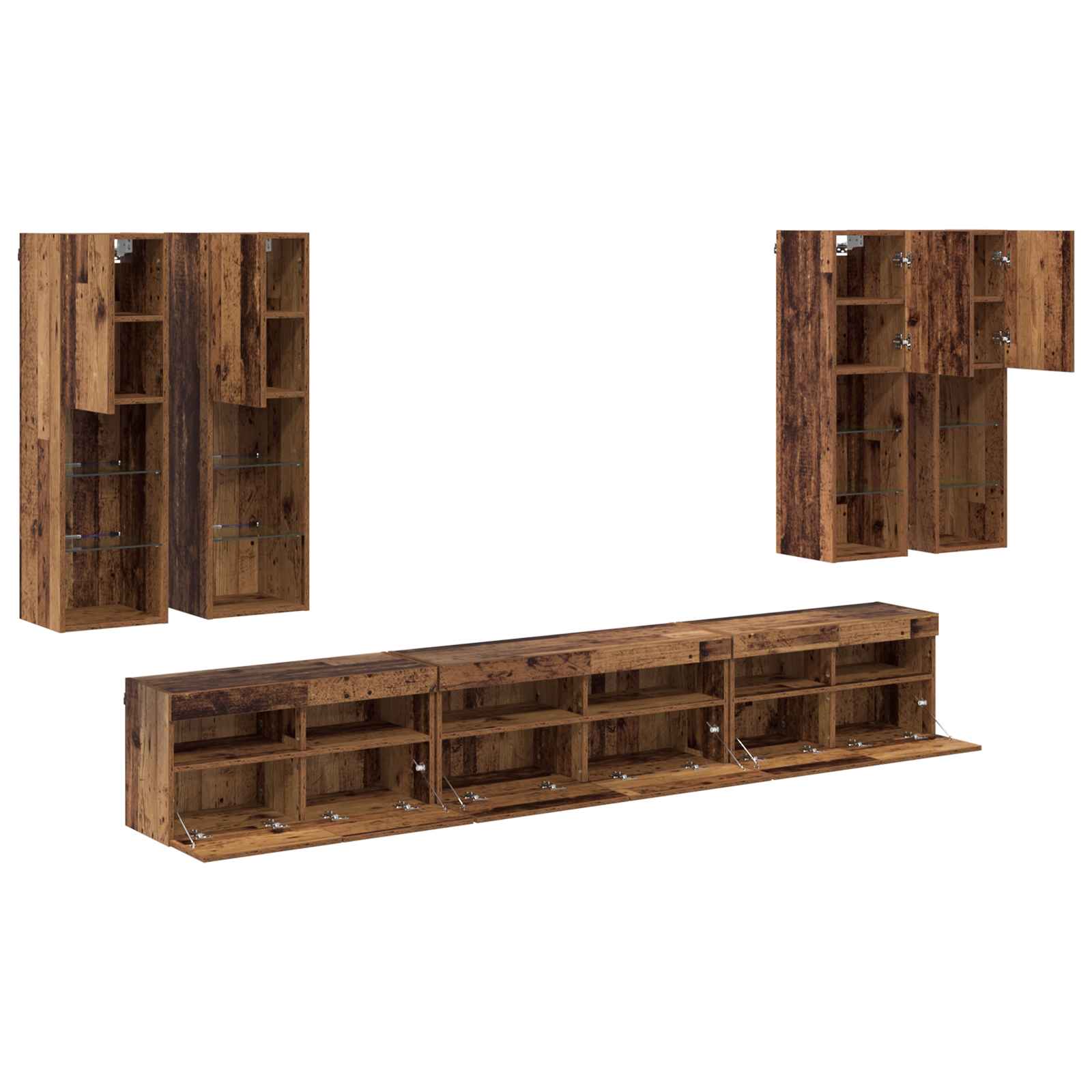 Set zidnog ormarića za TV 7 pcs Staro drvo Konstruirano drvo