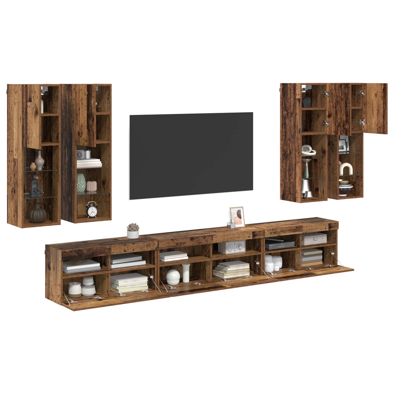 Set zidnog ormarića za TV 7 pcs Staro drvo Konstruirano drvo