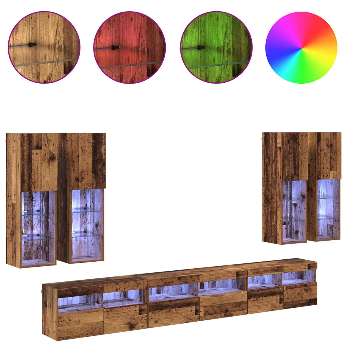 Set zidnog ormarića za TV 7 pcs Staro drvo Konstruirano drvo