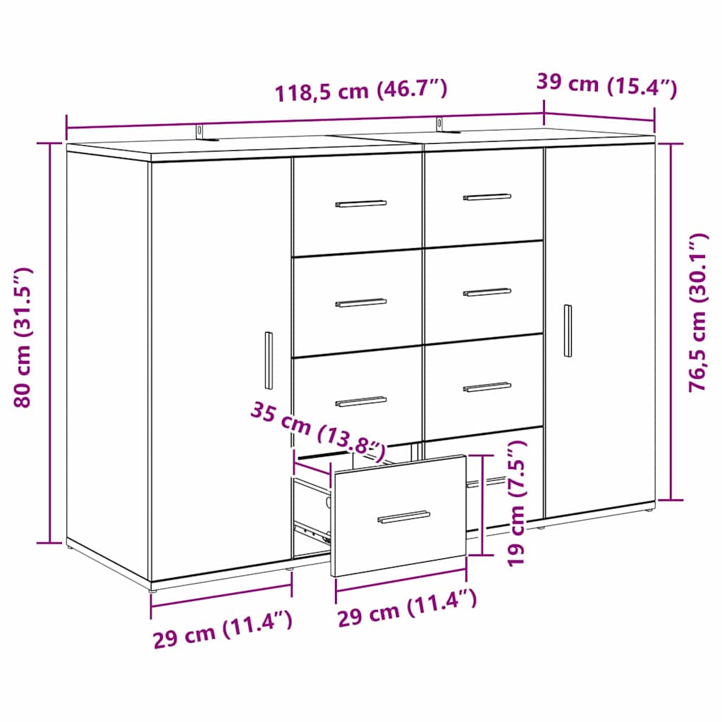 Komode s ladicama Corona 2 pcs Crni hrast 59 x 39 x 80 cm