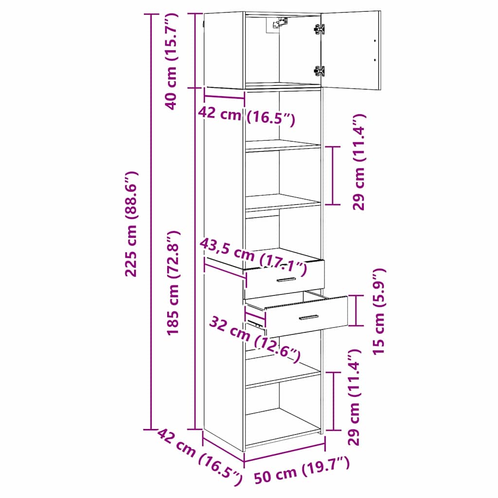 Highboard Zidne Crni hrast 50 x 42,5 x 225 cm Konstruirano drvo